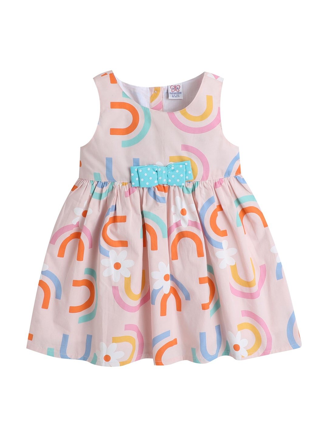

mama & bebe Girls Printed Cotton Round Neck Sleeveless Fit & Flare Midi Dress, Pink