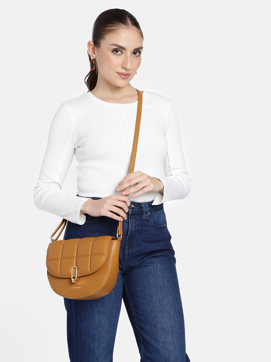 

Van Heusen Structured Sling Bag with Quilted Detail, Brown