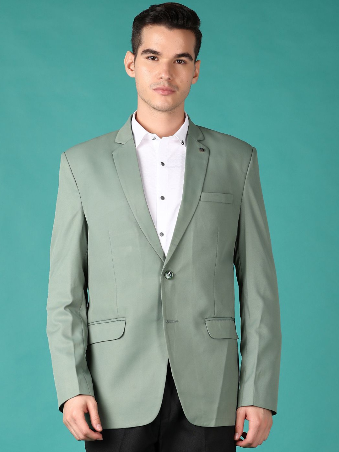 

V-Mart Notched Lapel Single Breasted Blazer, Green