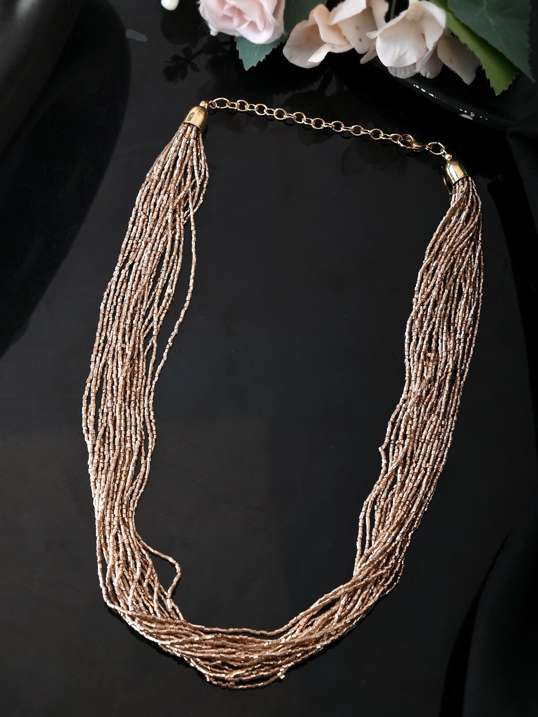 

RICHEERA Silver-Plated Artificial Beads Beaded Layered Necklace, Gold