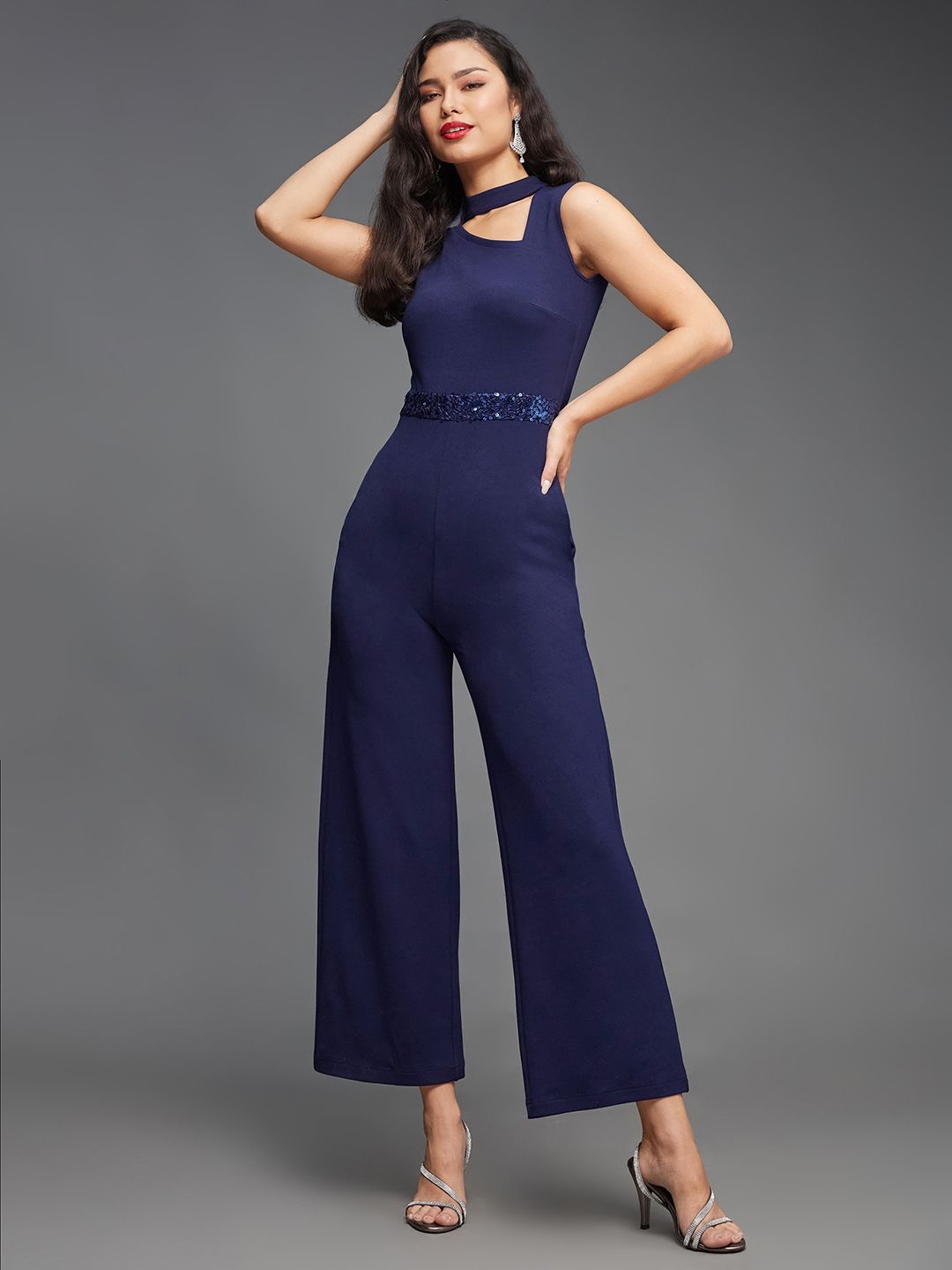 

Miss Chase Women Sleeveless Basic Jumpsuit, Navy blue