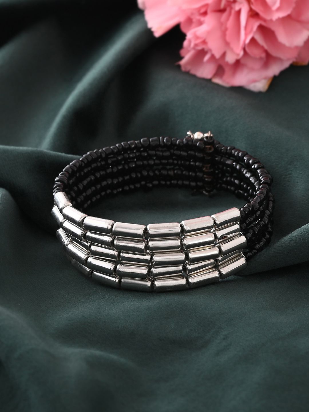 

RICHEERA Silver-Plated Beaded Cuff Bracelet