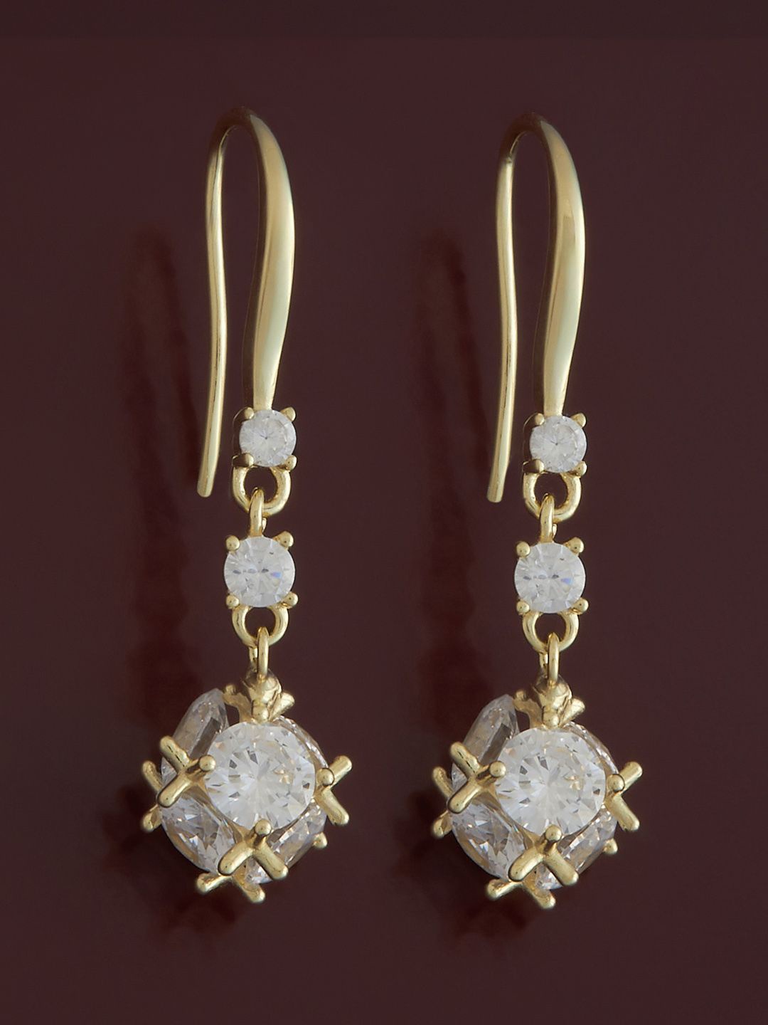 

Kushal's Fashion Jewellery Gold-Plated Zircon Studded Spherical Drop Earrings