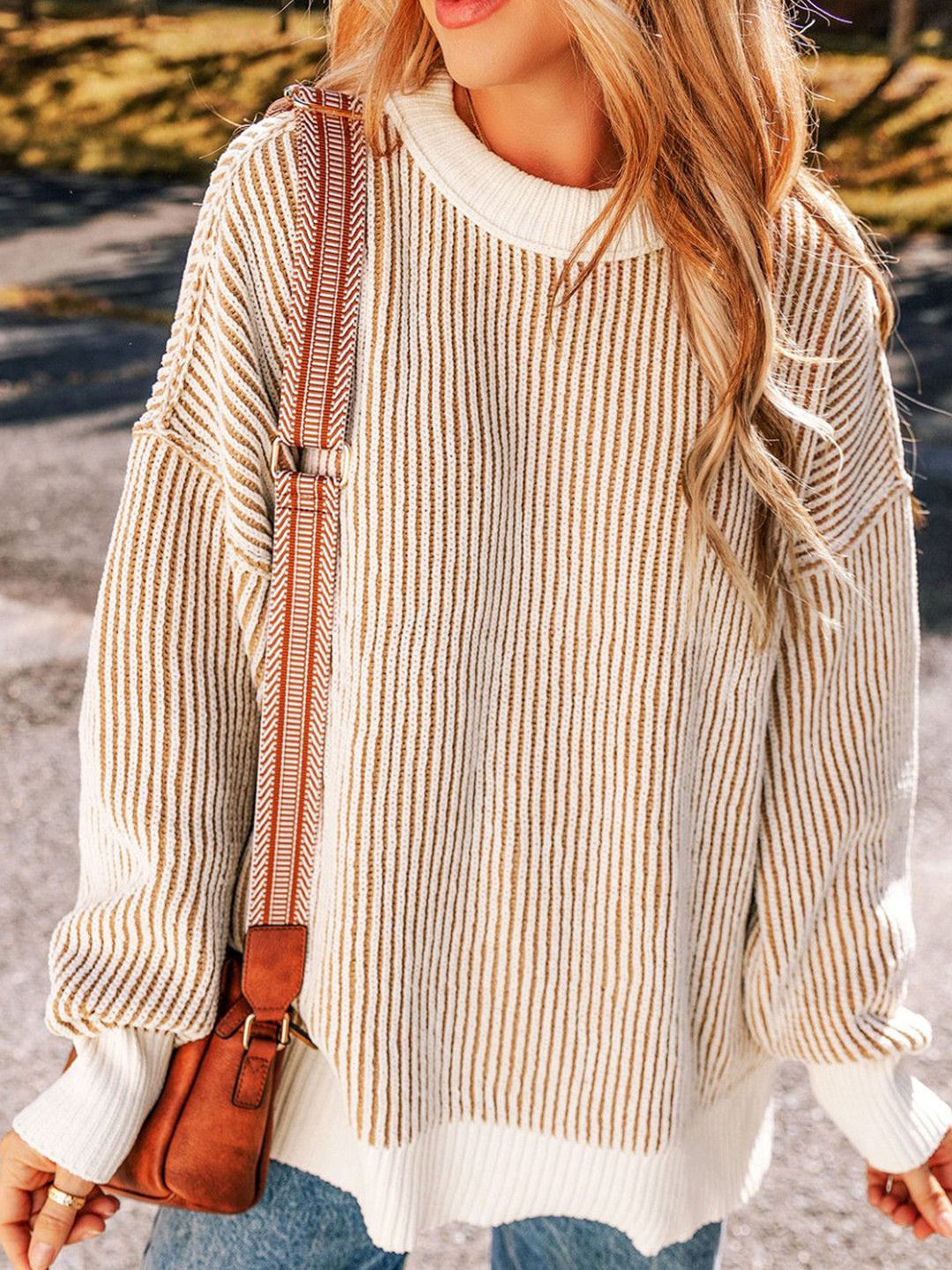 

StyleCast Women Striped Long Sleeves Pullover Sweaters, Beige