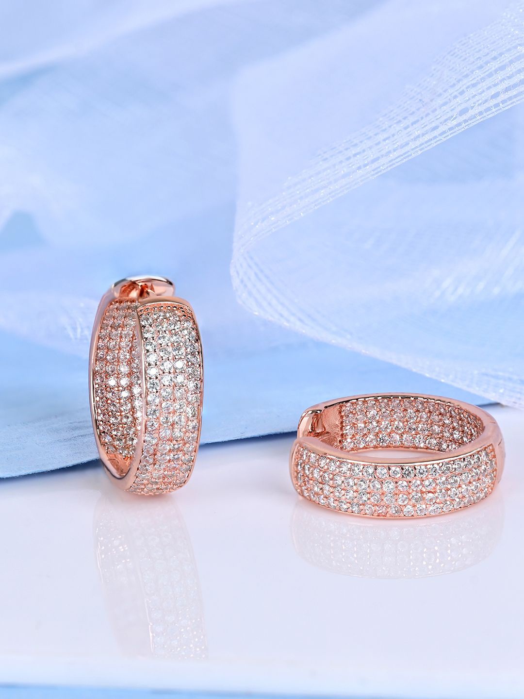 

TOUCH925 Pure Silver Cubic Zirconia Studded Contemporary Hoop Earrings, Rose gold