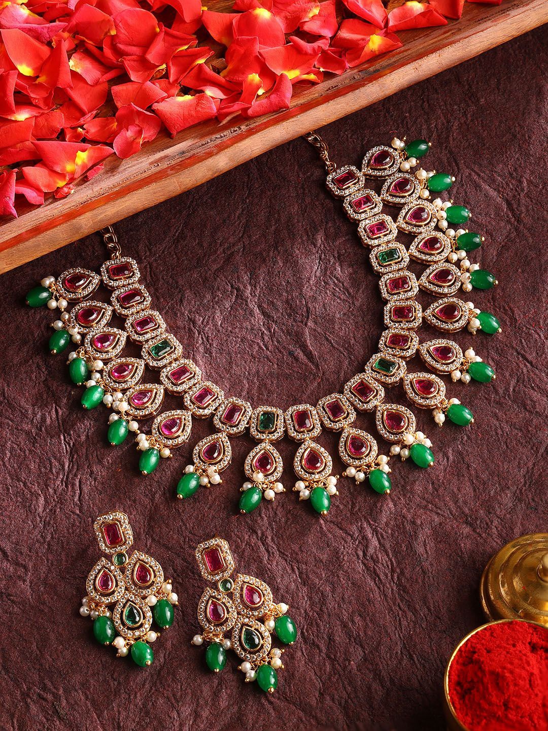 

Priyaasi Gold-Plated Stone Studded & Beaded Jewellery Set