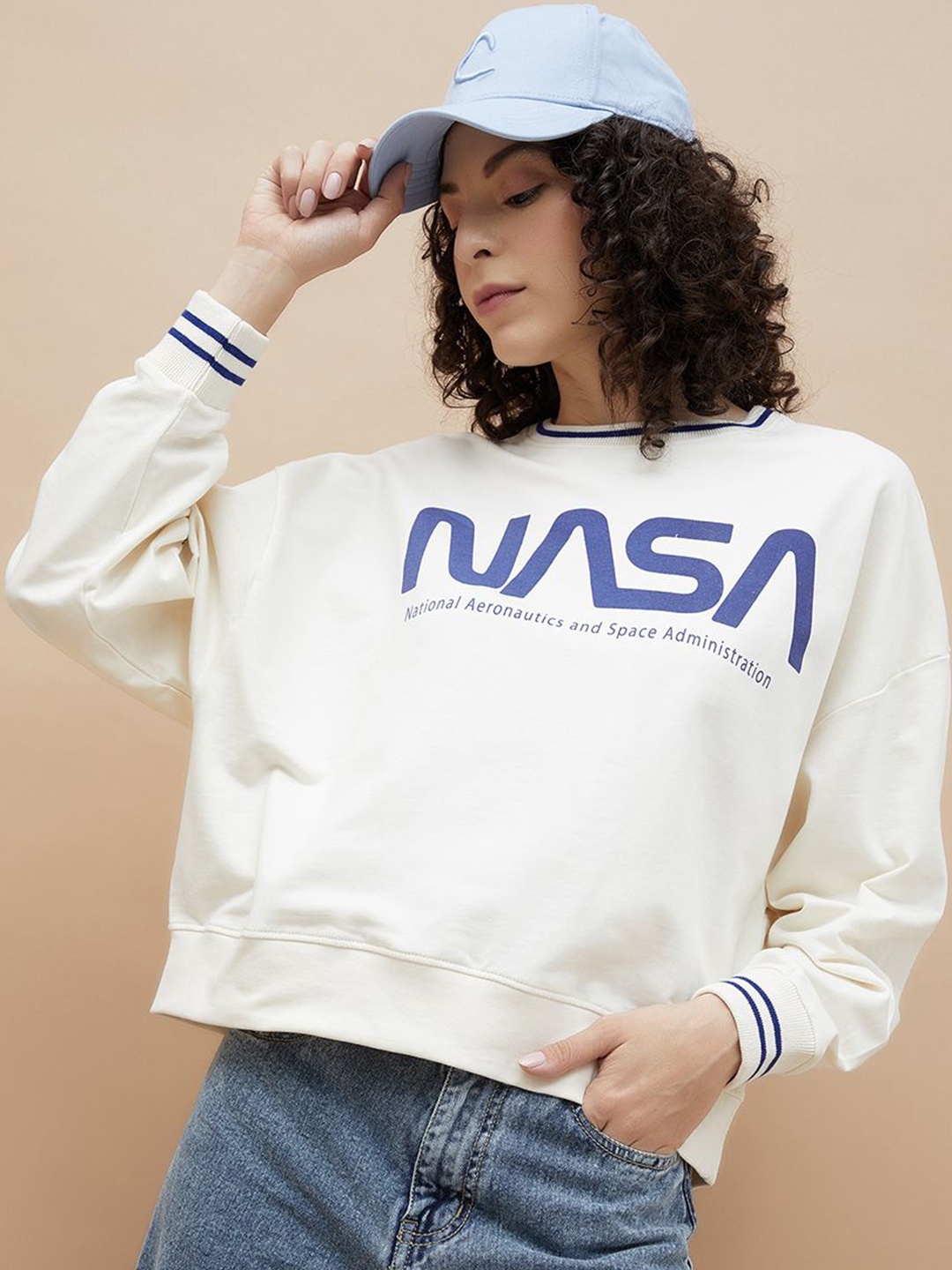 

Ginger by Lifestyle Women Printed Cotton Round Neck Long Sleeves Pullover Sweatshirt, White