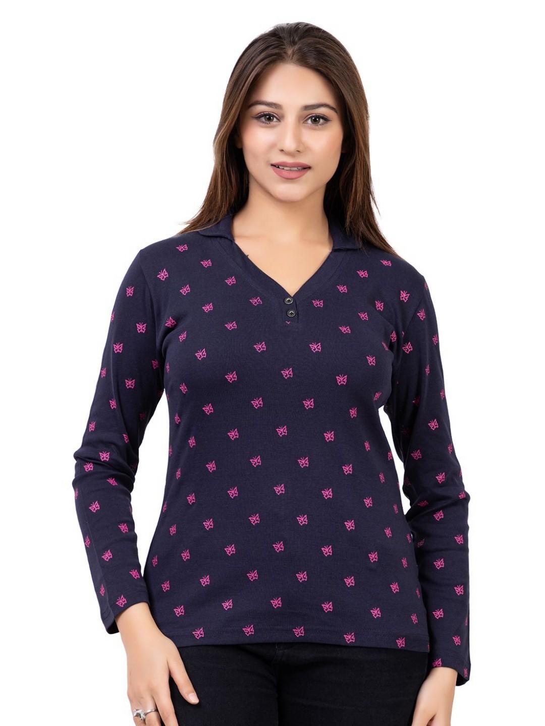 

ARIIX Women Graphic Printed Slim Fit Cotton T-shirt, Navy blue