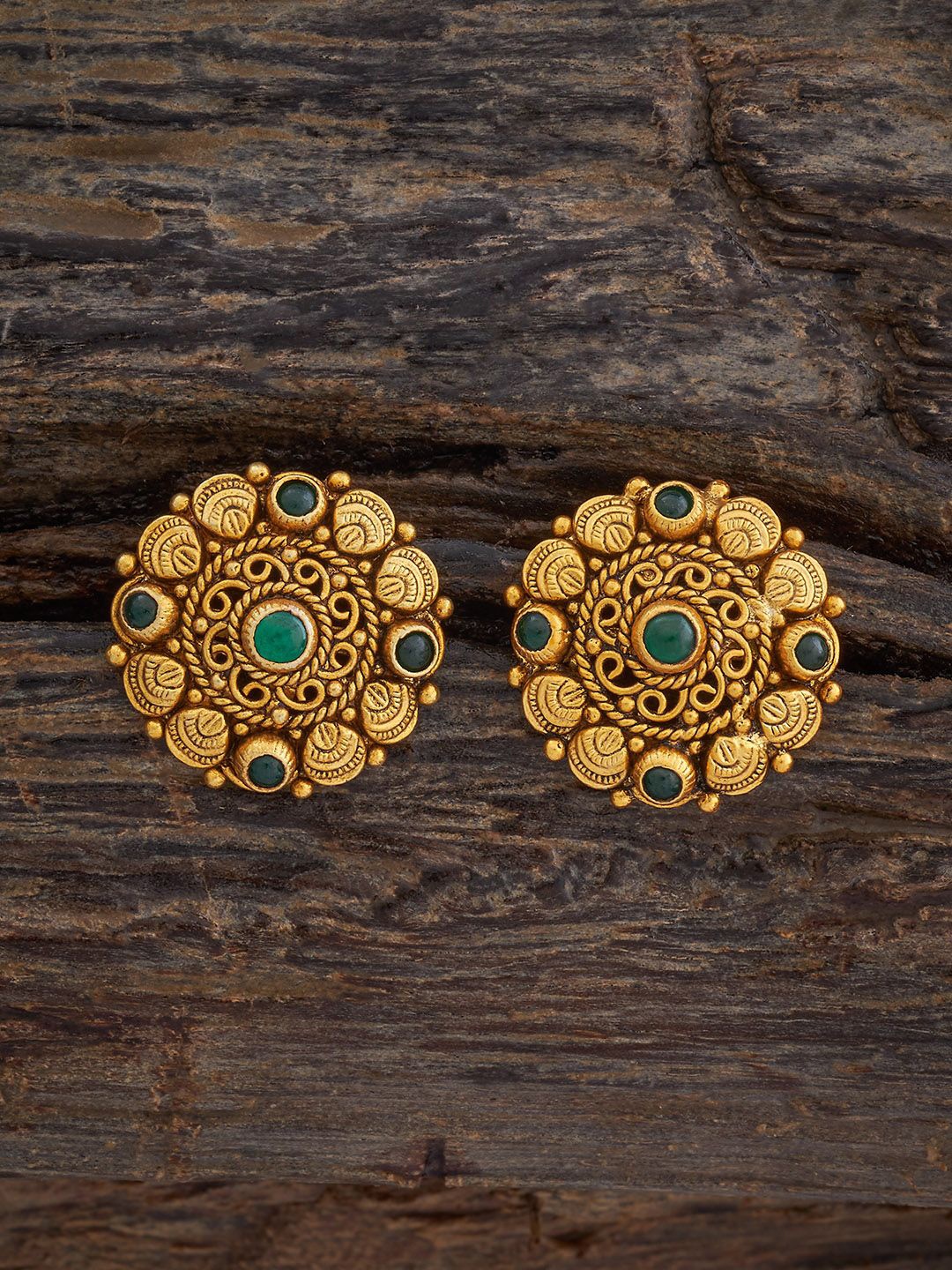 

Kushal's Fashion Jewellery Silver Gold Plated Stone Studded & Beaded Circular Temple Studs