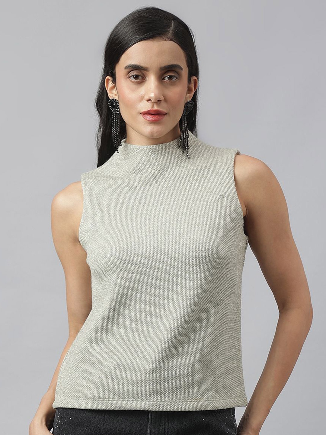 

Latin Quarters Women High Neck Sleeveless Top, Green