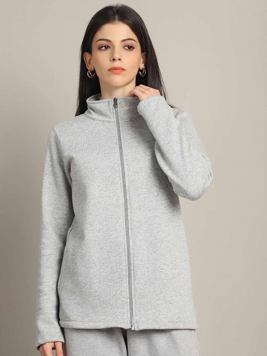 

Rute Women Mock Collar Front-Open Sweatshirt, Grey