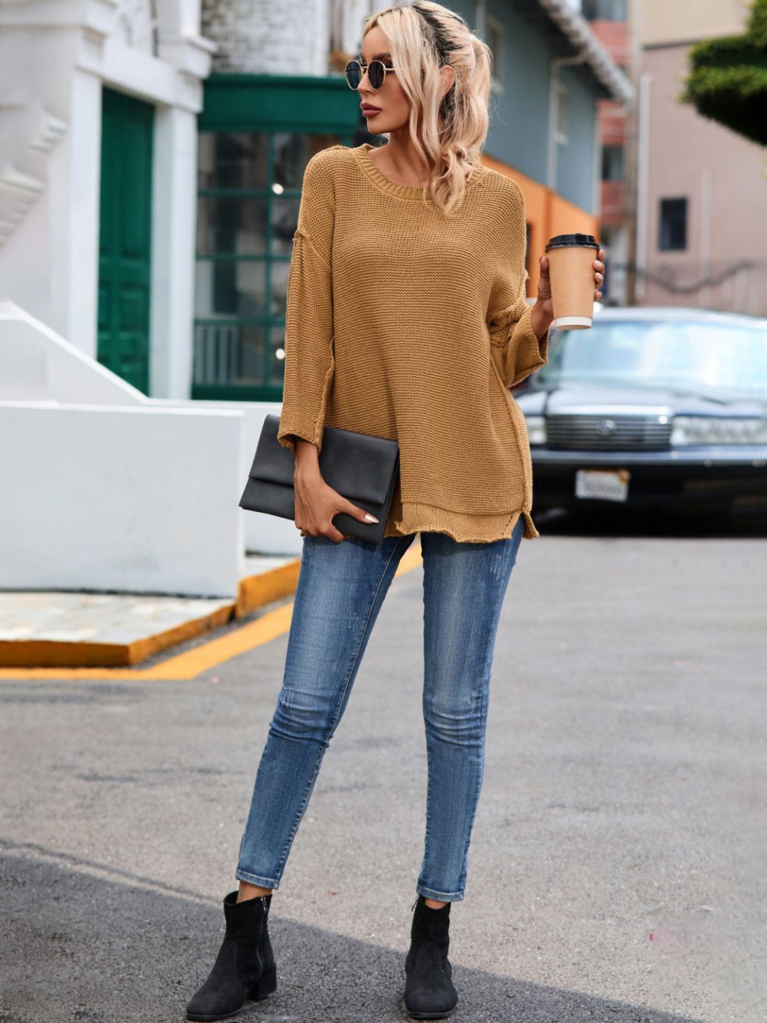 

StyleCast Women Cotton Round Neck Long Sleeves Pullover, Brown