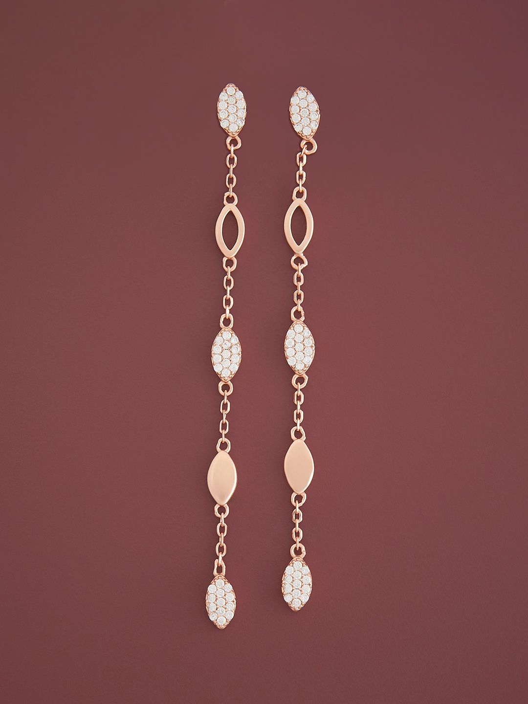 

Kushal's Fashion Jewellery Sterling Silver Zircon Rose Gold-Plated Drop Earrings