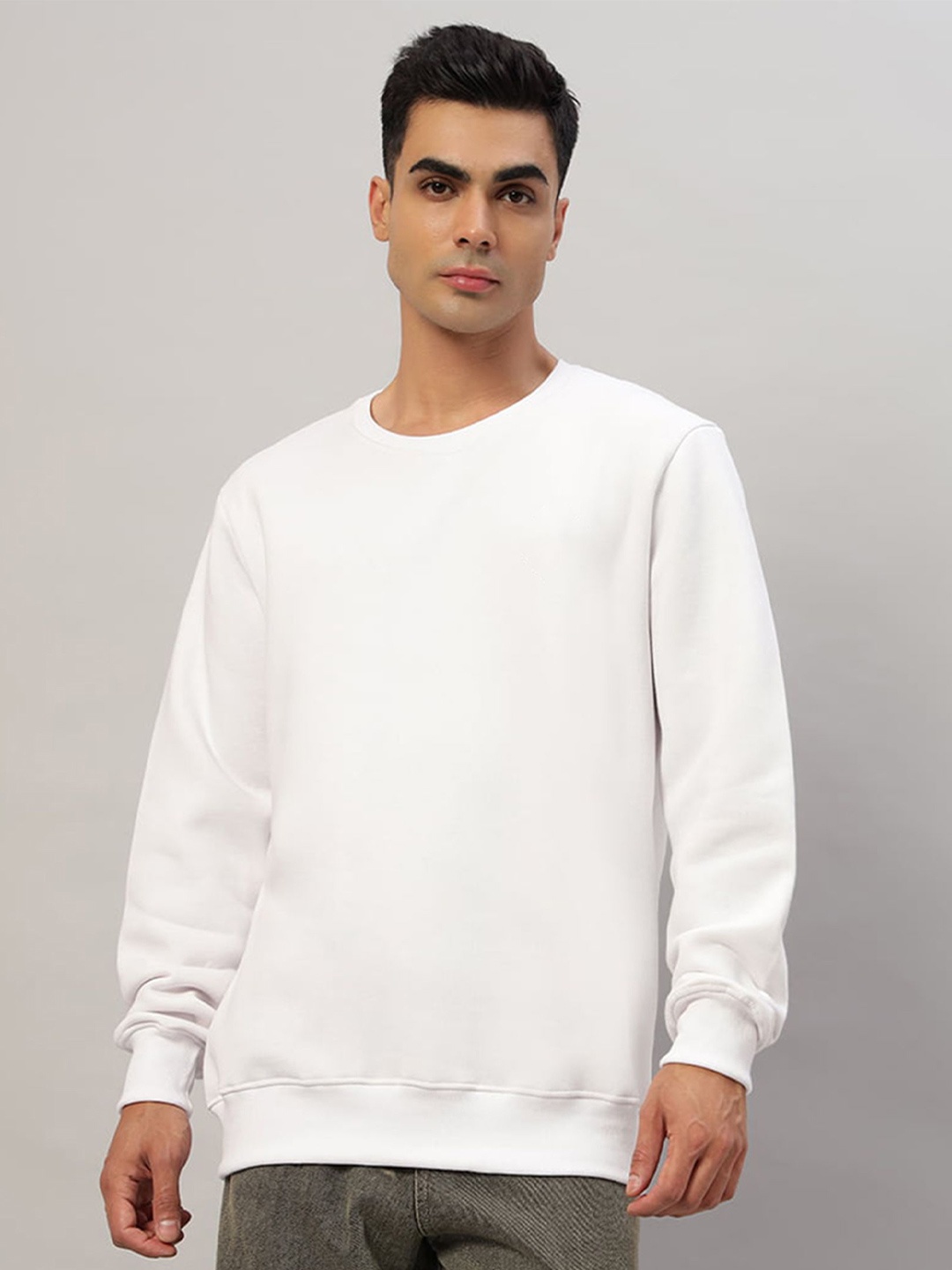 

Juxar Men Cotton Round Neck Long Sleeves Pullover Sweatshirt, White