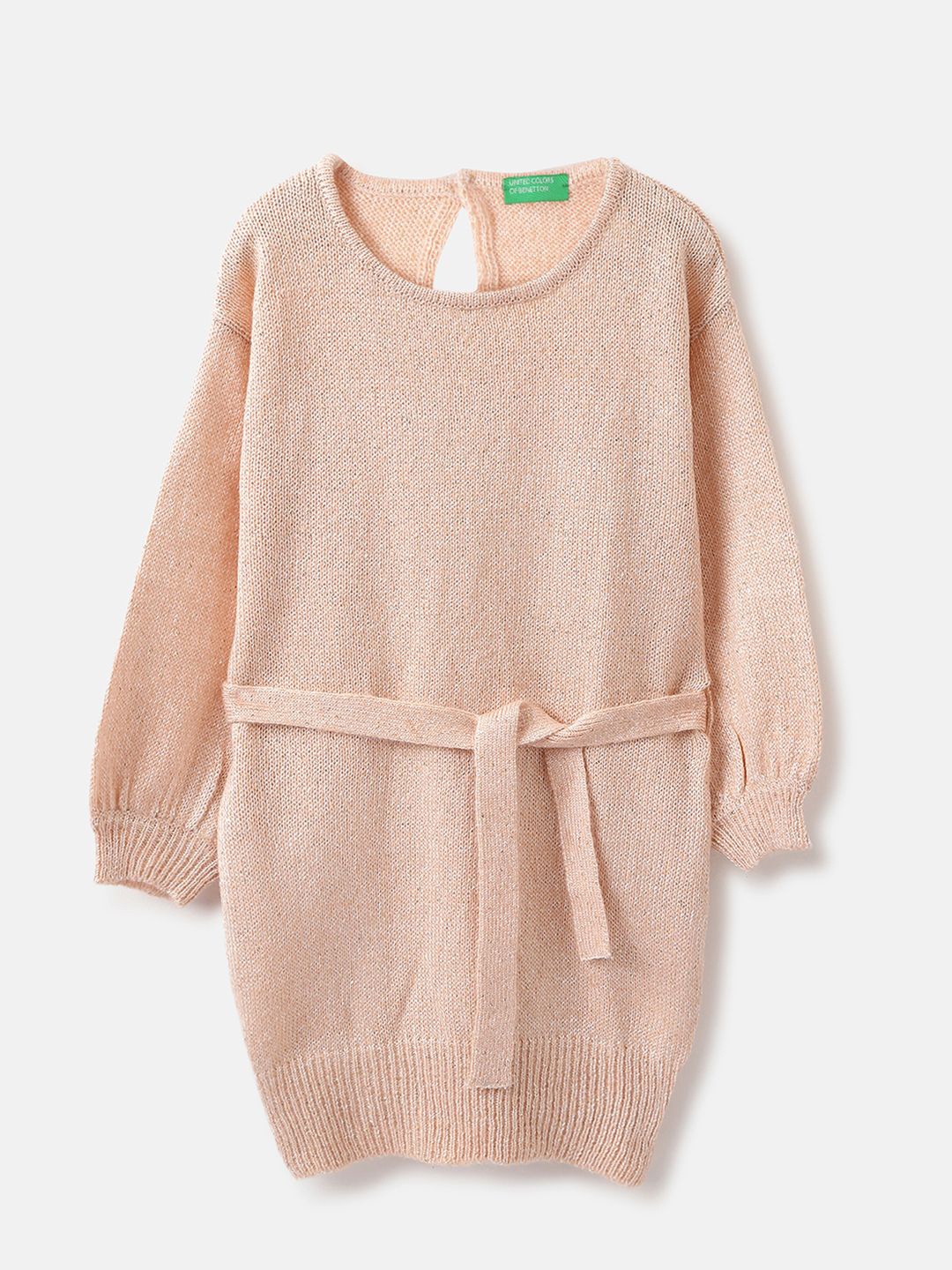 

United Colors of Benetton Girls Round Neck A-Line Dress, Peach