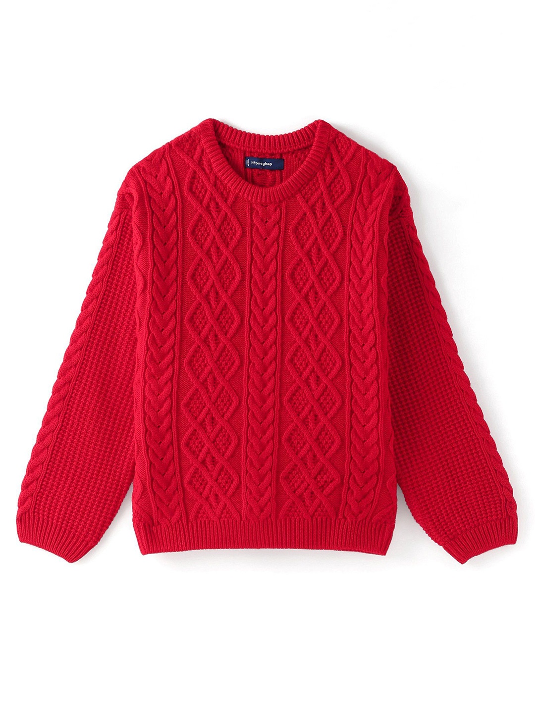 

Honeyhap Unisex Kids Cable Knit Self Design Pullover Sweaters, Red