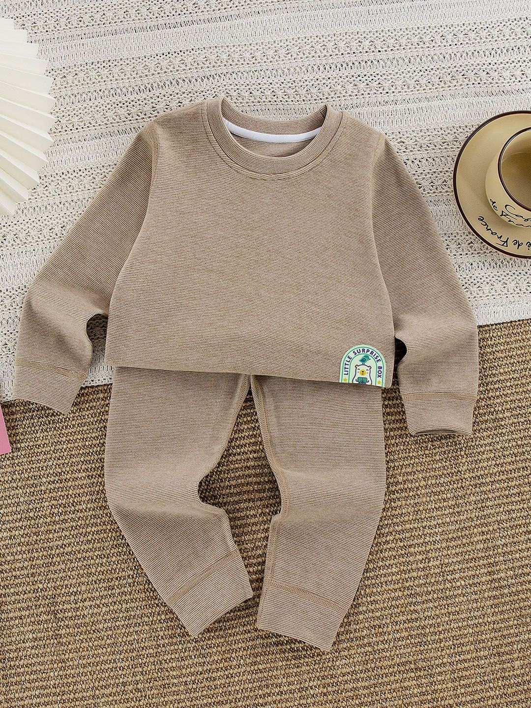 

Little Surprise Box LLP Kids Round Neck Winter Thermal Set, Brown