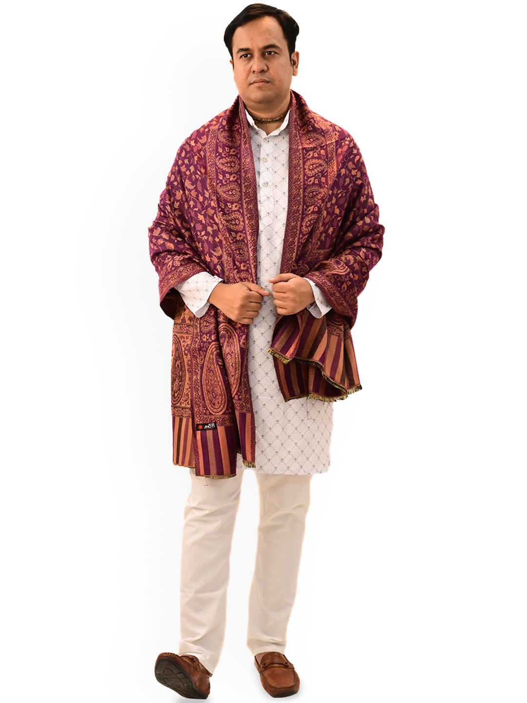 

Vrinde Floral Printed Kashmiri Kanni Pashmina Design Pure Woollen Shaw, Purple