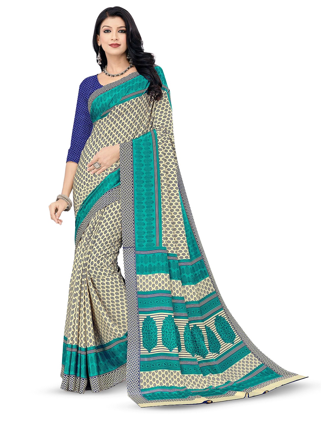 

Navvi Ethnic Motifs Printed Saree, Blue