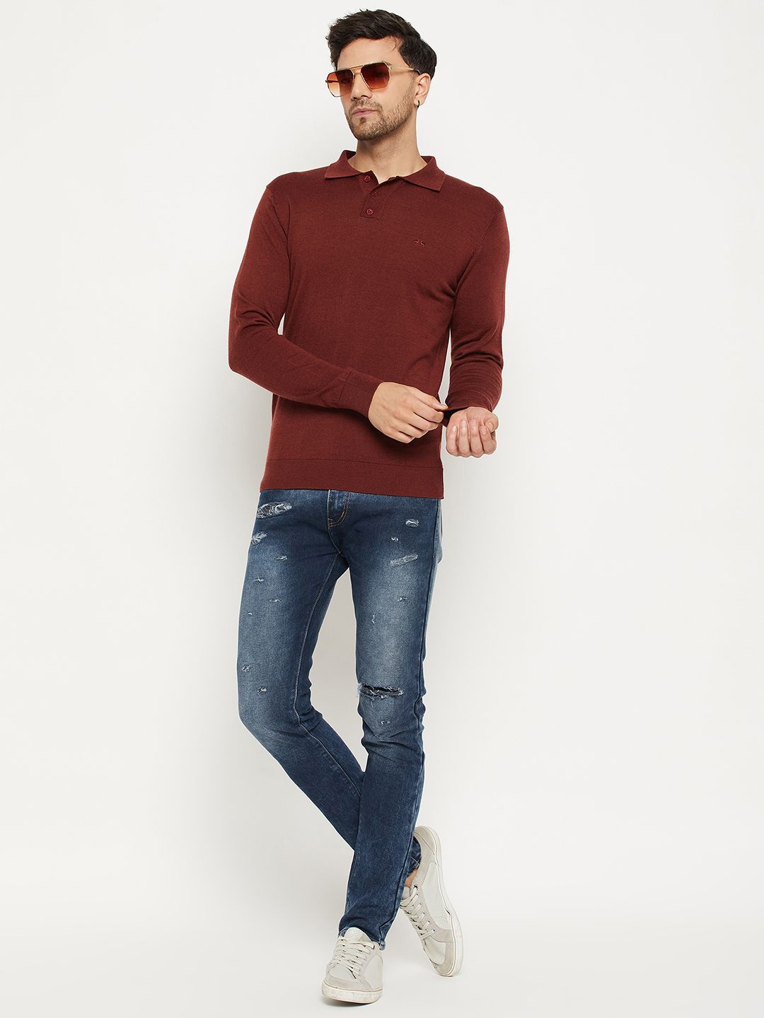 

98 Degree North Men Woollen Pullover Sweaters, Maroon