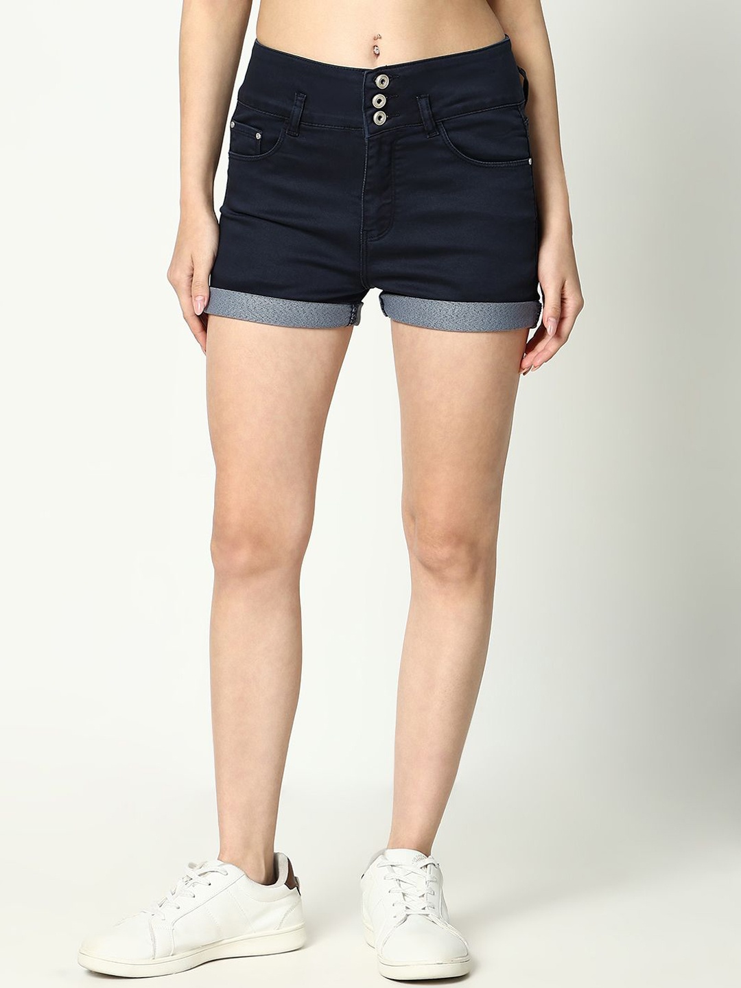 

SHOWOFF Women Slim Fit Denim Denim Shorts, Navy blue