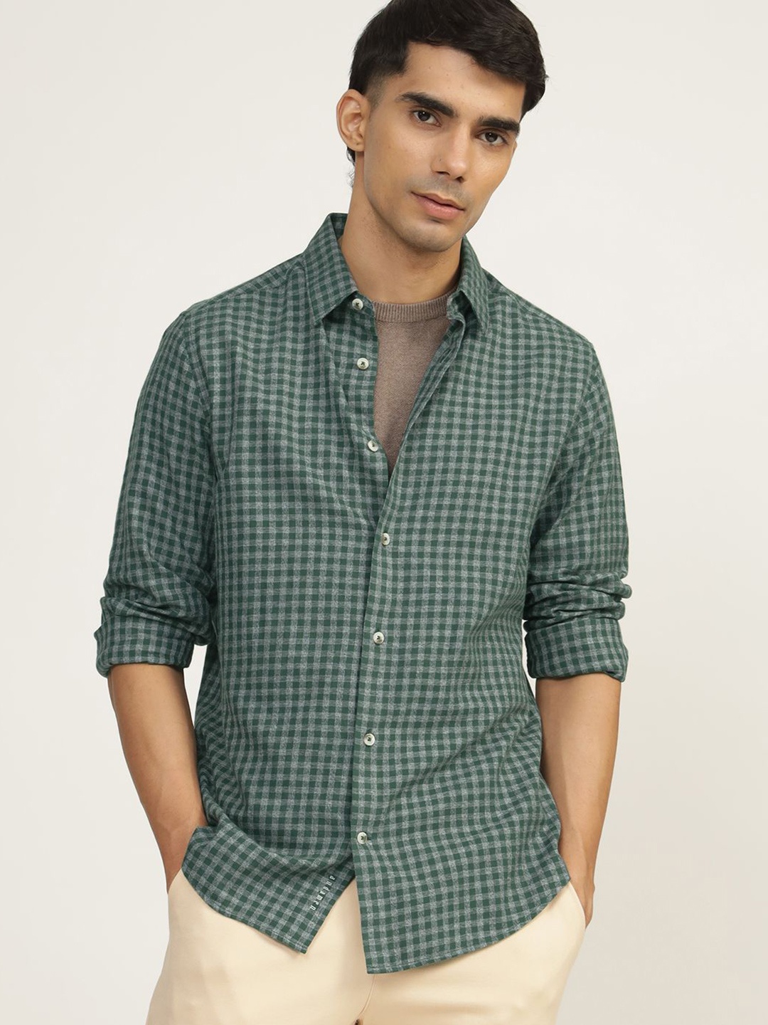 

Andamen Premium Slim Fit Tartan Checked Cotton Casual Shirt, Green