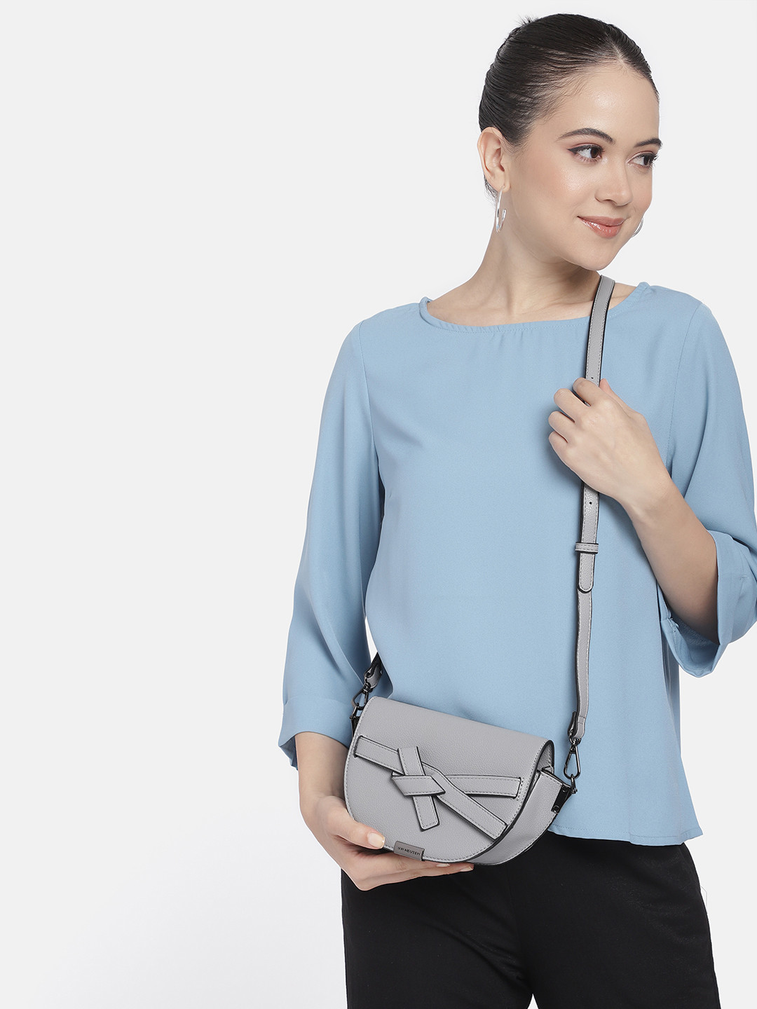 

Van Heusen Half Moon Sling Bag with Bow Detail, Grey