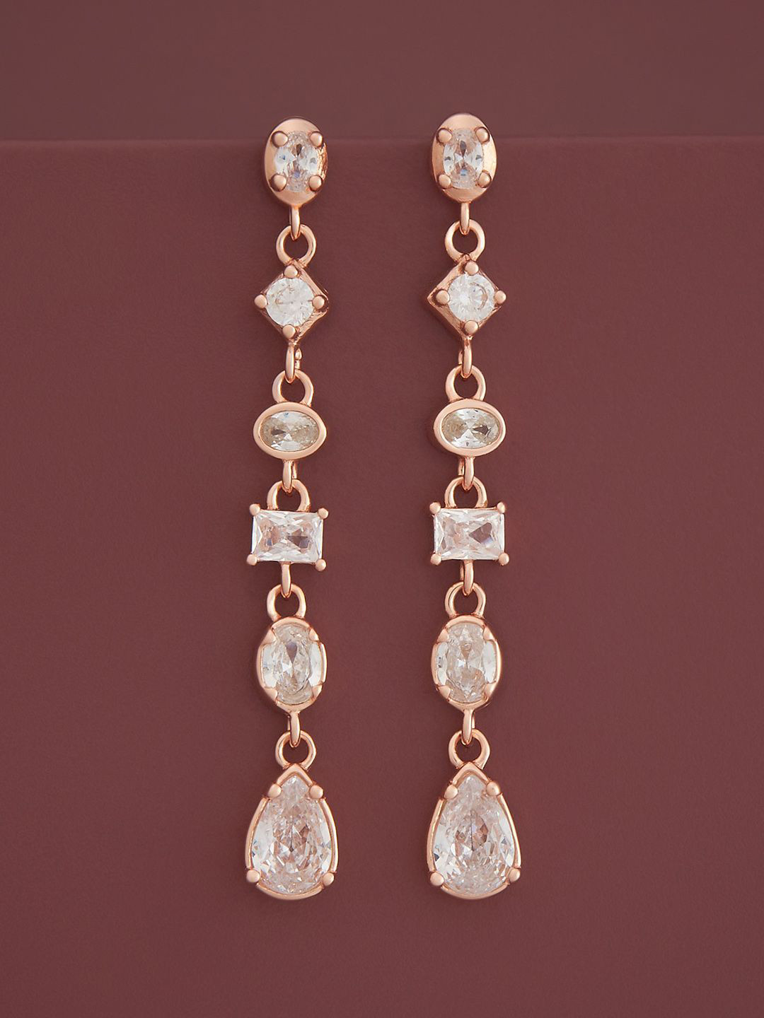 

Kushal's Fashion Jewellery Sterling Silver Zircon Rose Gold-Plated Drop Earrings