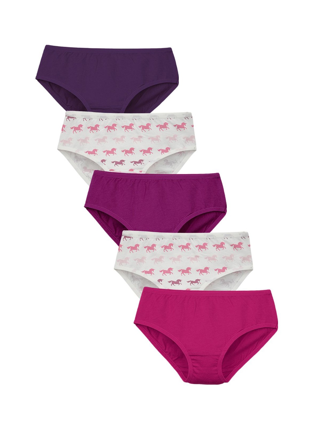 

Charm n Cherish Girls Pack Of 5 Cotton Printed Basic Briefs, Purple