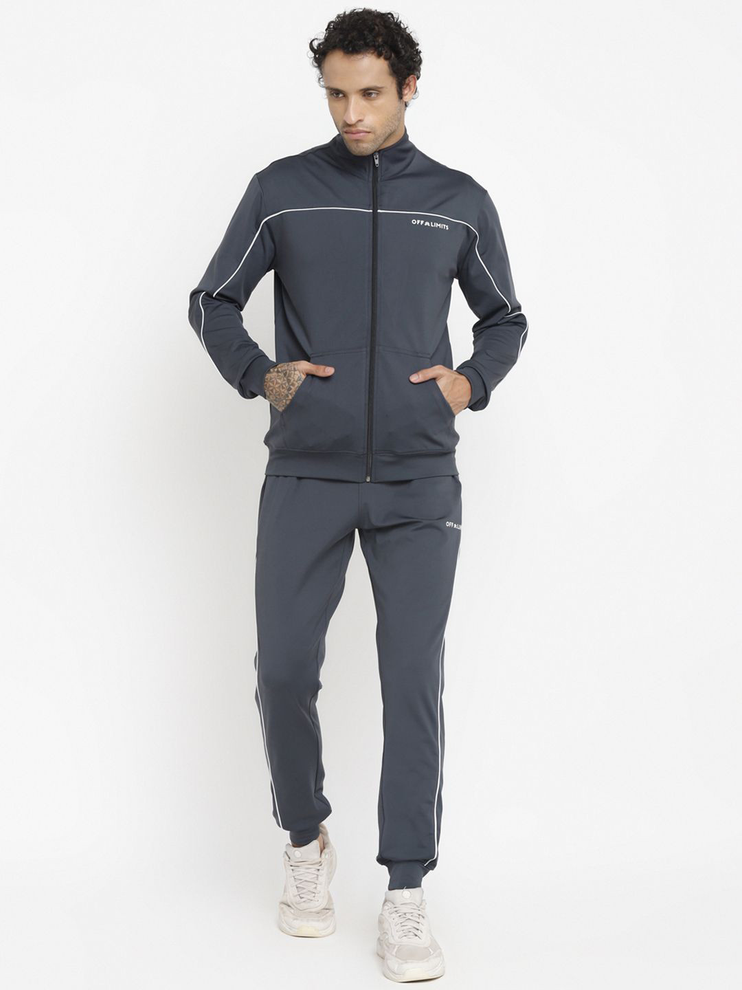

OFF LIMITS Men Brand Name Printed Long Sleeve Tracksuits, Grey
