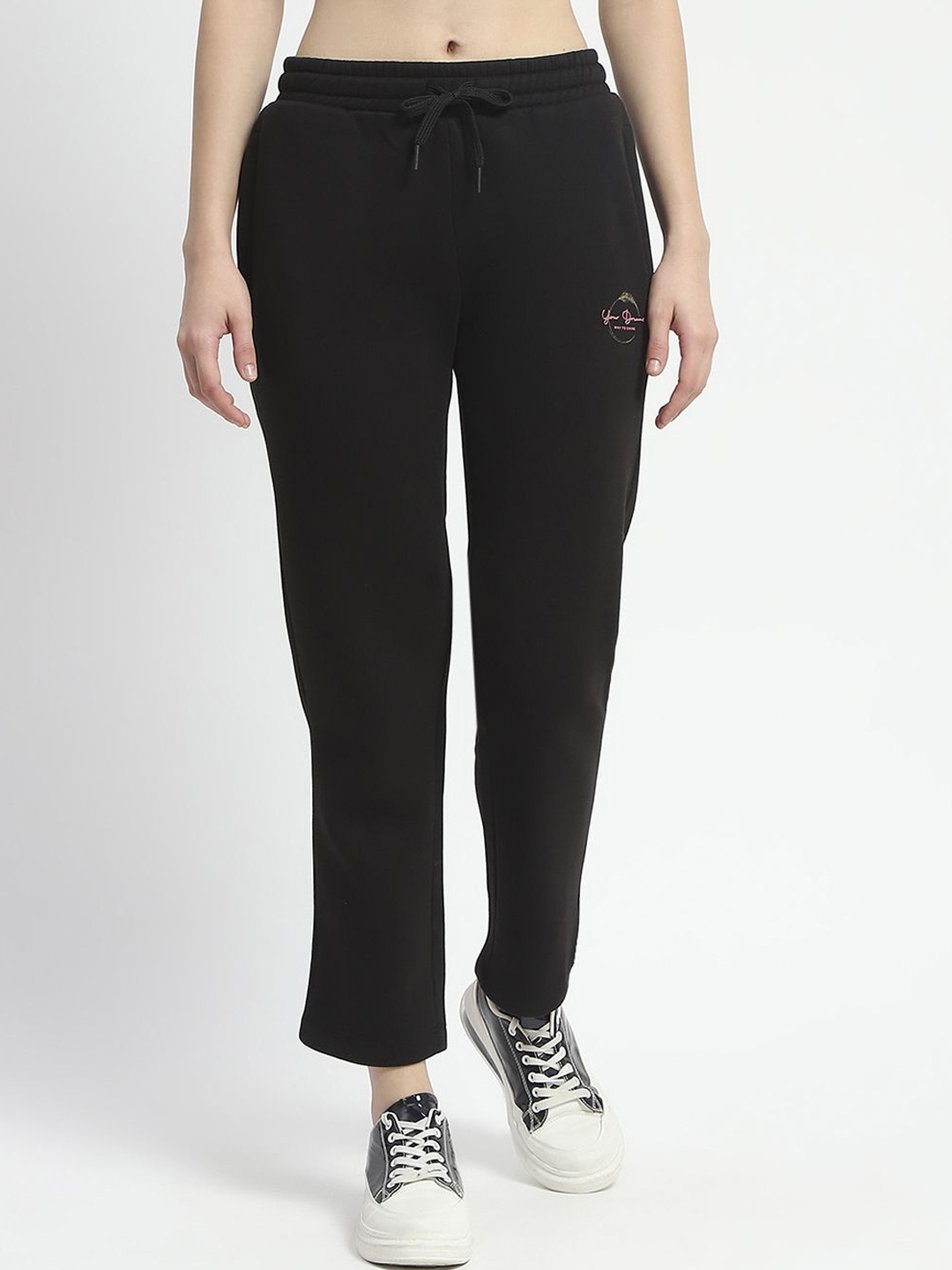 

MADAME M SECRET Women Printed Mid Rise Track Pants, Black