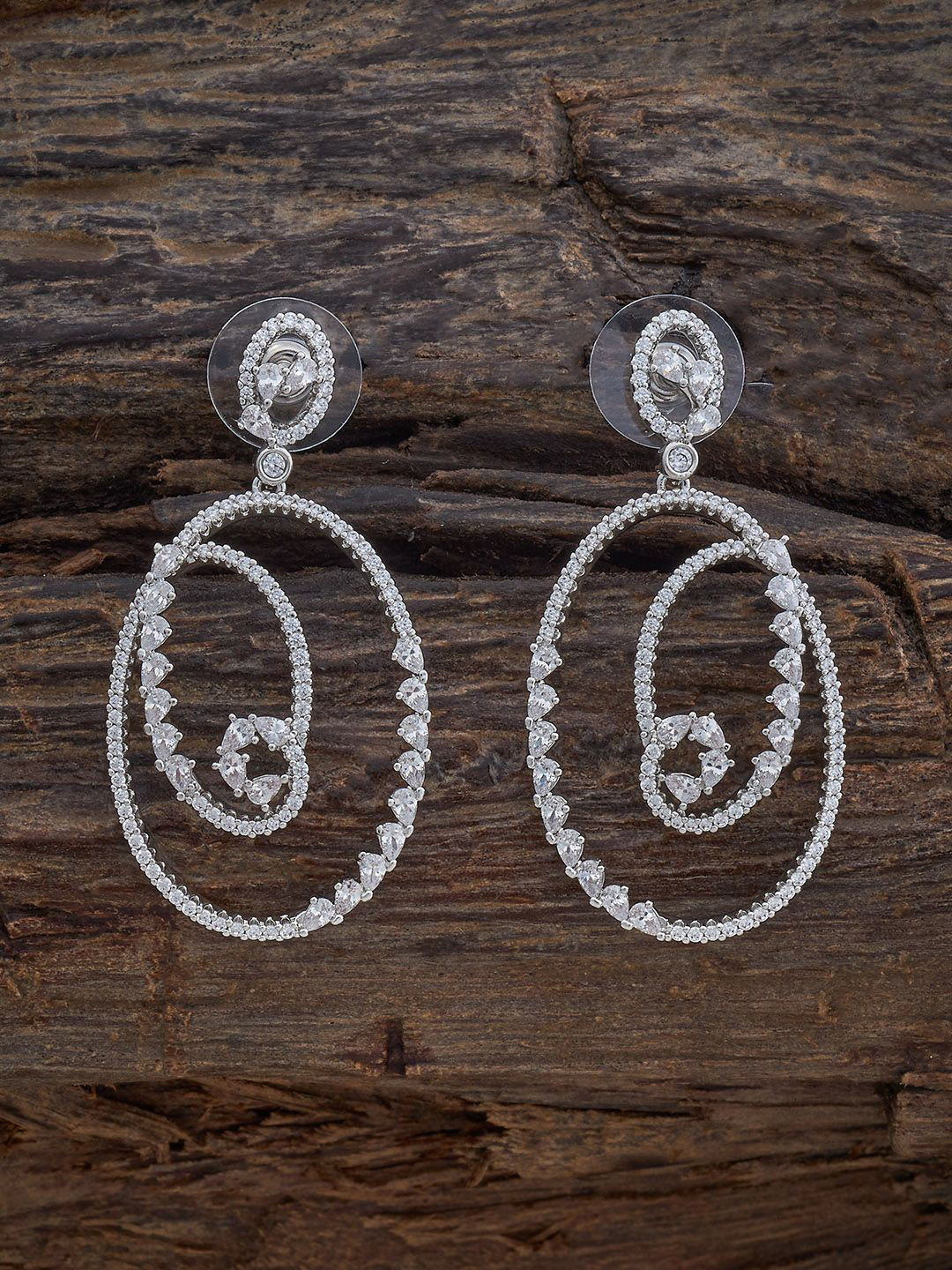 

Kushal's Fashion Jewellery Rhodium-Plated Silver Zircon Circular Drop Earrings