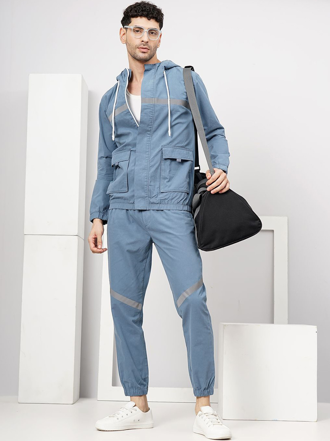 

The Indian Garage Co Striped Cotton Sim Fit Jacket With Joggers Co-Ords, Blue