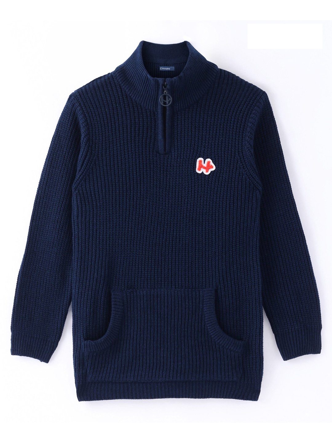 

Honeyhap Kids - Unisex Striped Mock Collar Pullover Sweater, Navy blue