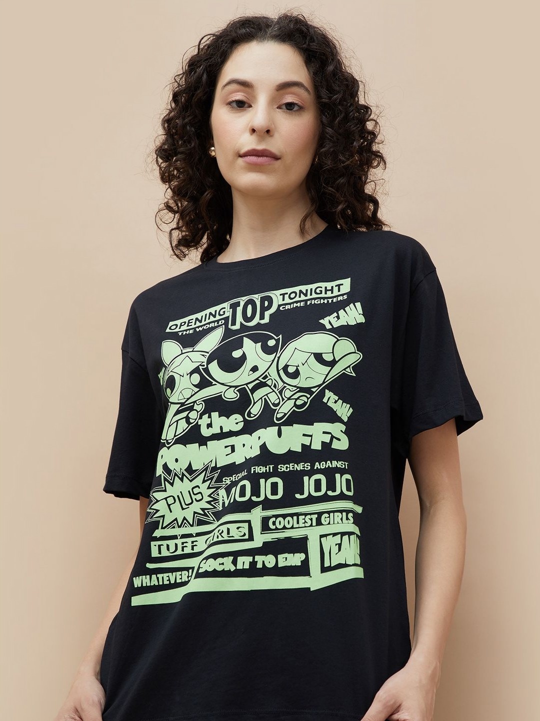 

Ginger by Lifestyle Women Pure Cotton Printed T-shirt, Black