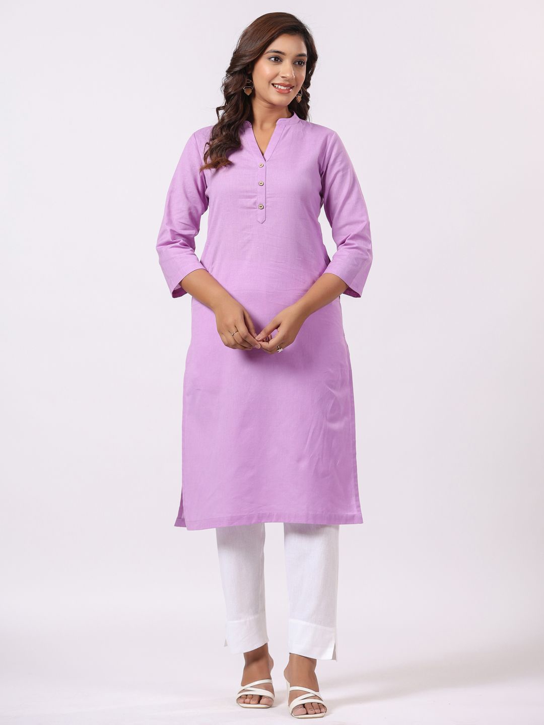 

PIROH Mandarin Collar Cotton Straight Kurta, Lavender