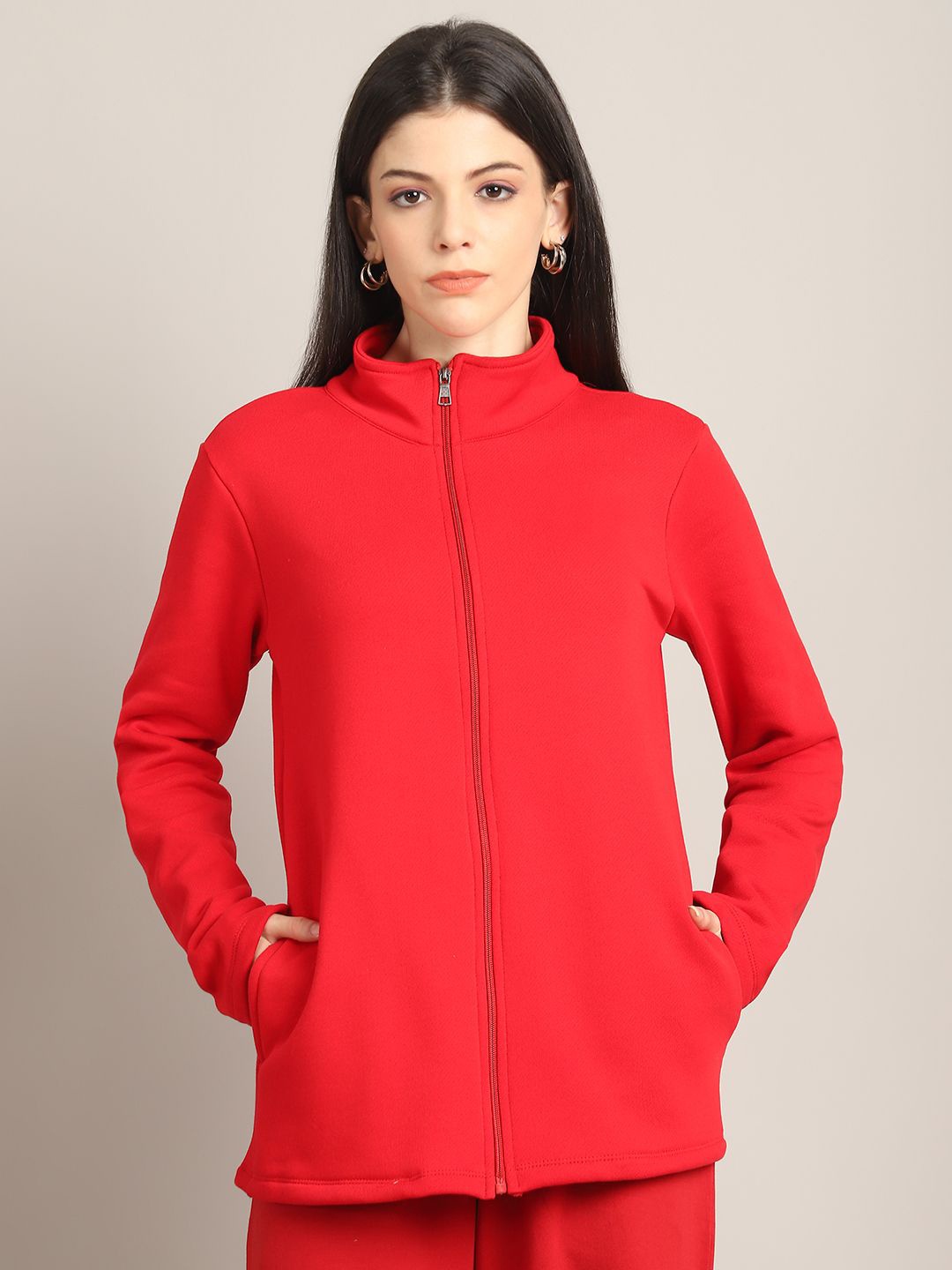 

Rute Women Front-Open Cotton Sweatshirt, Red