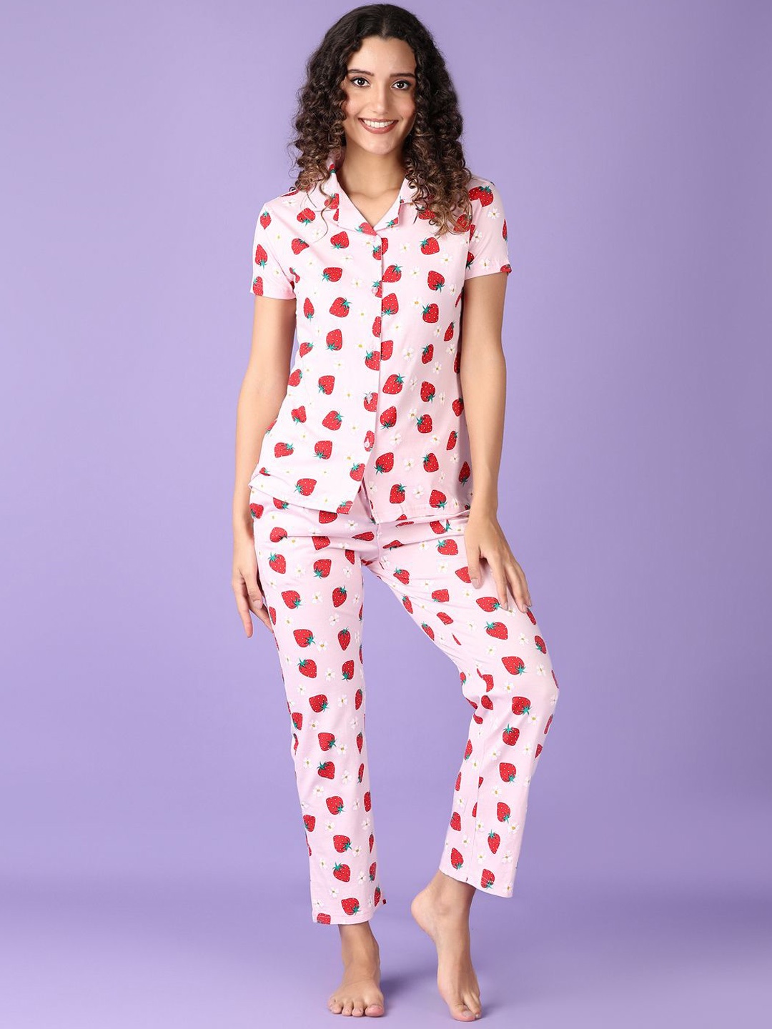 

V-Mart Women Graphic Printed Night suit, Pink