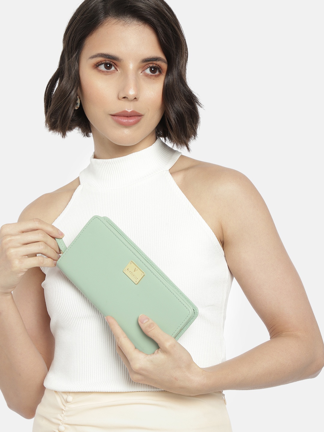 

Van Heusen Women Mint Green Solid Zip Around Wallet