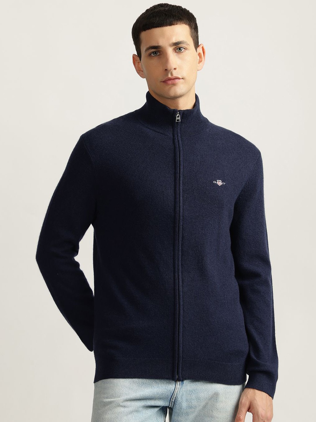 

GANT Men Woollen Mock Collar Cardigan Sweater, Navy blue