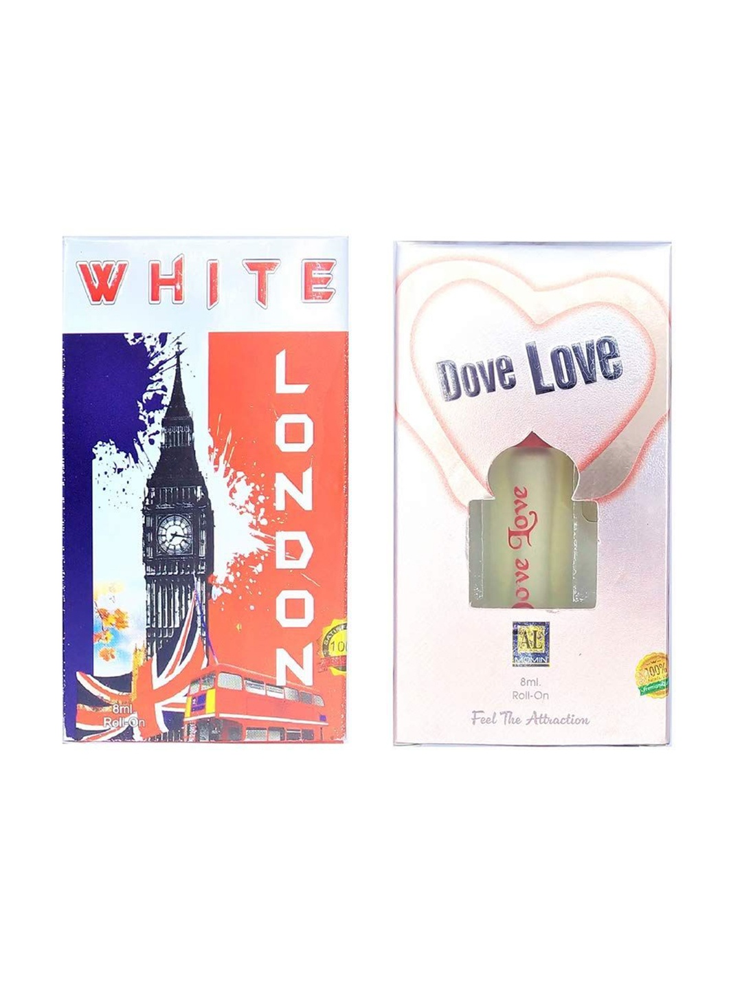 

RAVIOUR LIFESTYLE Set Of 2 White London & Dove Love Roll On Attar - 8 ml Each, Transparent