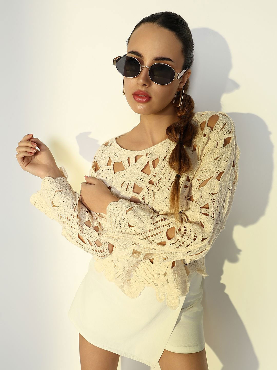

SHOWOFF Women Round Neck Long Sleeves Top, Cream