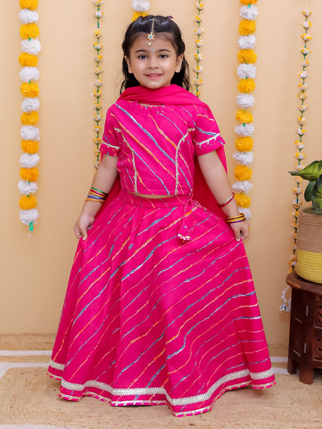 

UNBIND Girls Embellished Ready to Wear Lehenga & Blouse With Dupatta, Pink