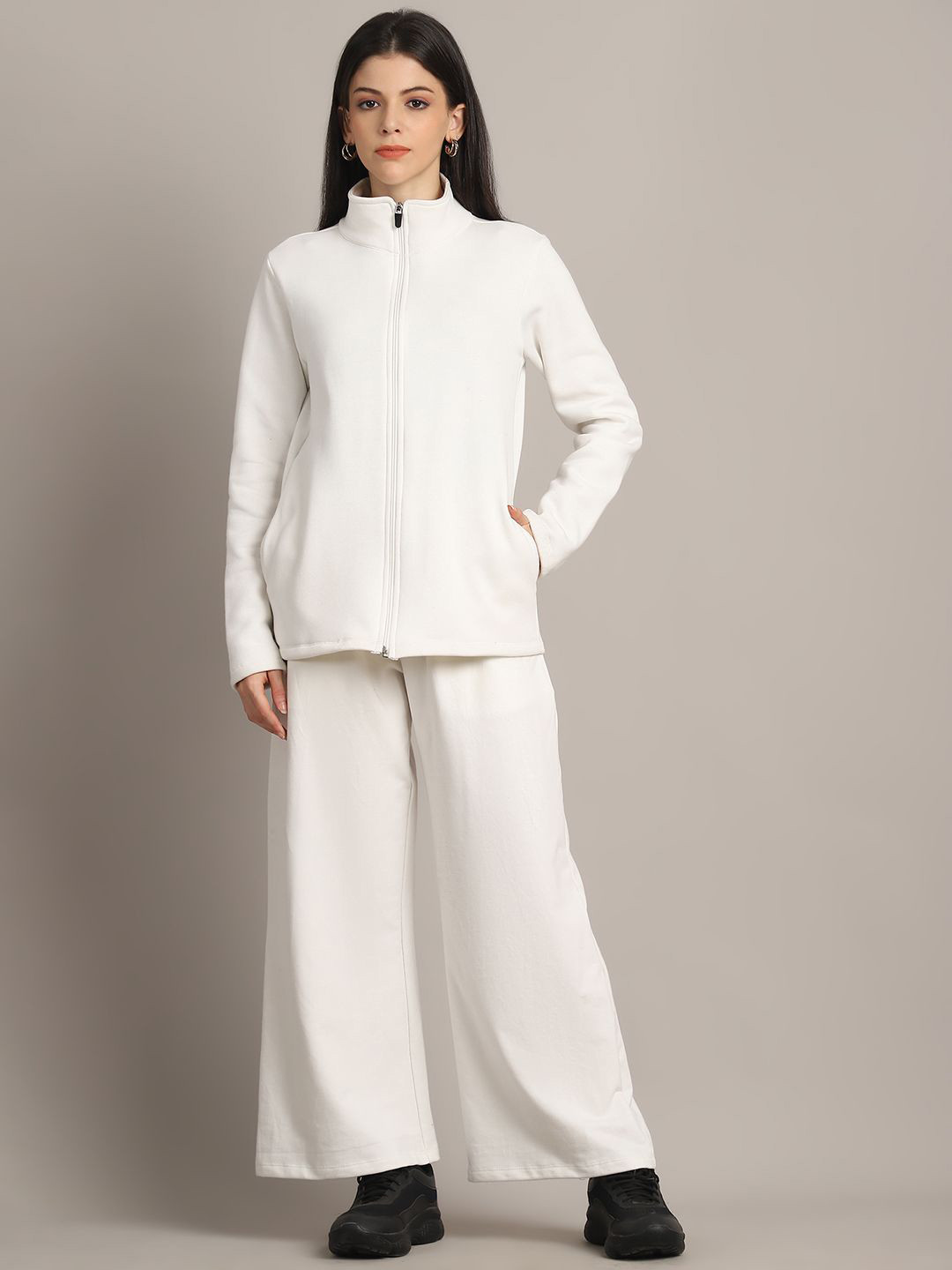 

Rute Women Pure Cotton Full Sleeves Jacket & Pant Tracksuit, White