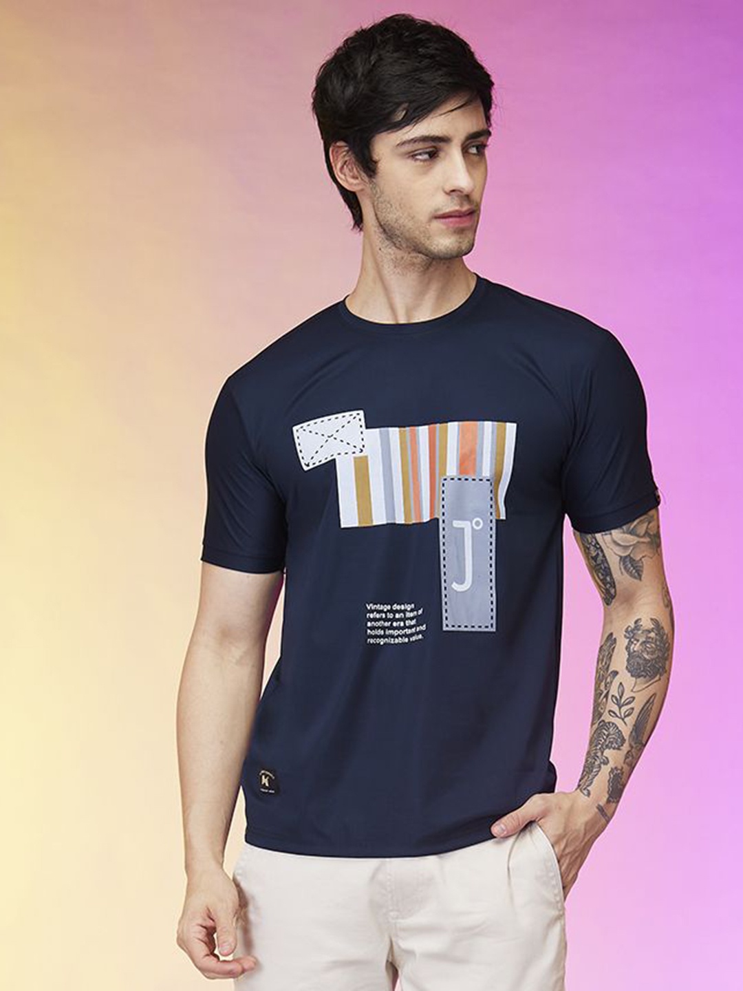

Mmore Men Graphic Printed T-shirt, Navy blue