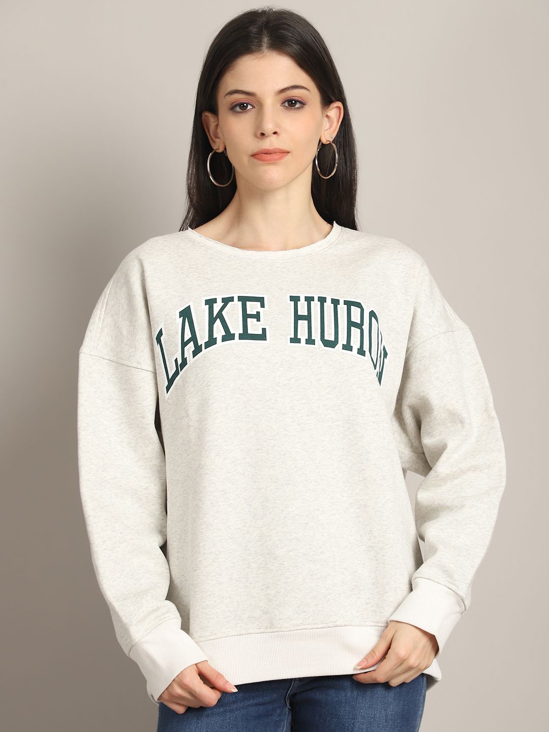 

Rute Women Alphanumeric Cotton Sweatshirt, Off white