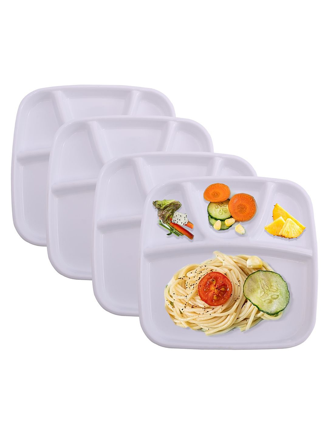 

Kuber Industries White 4 Pieces 4 Sections Microwave Safe Plates