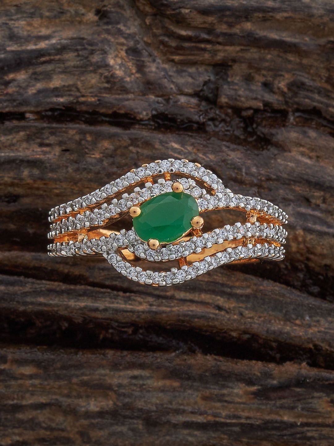 

Kushal's Fashion Jewellery Rhodium Gold-Plated Cubic Zirconia Stone Studded Finger Ring