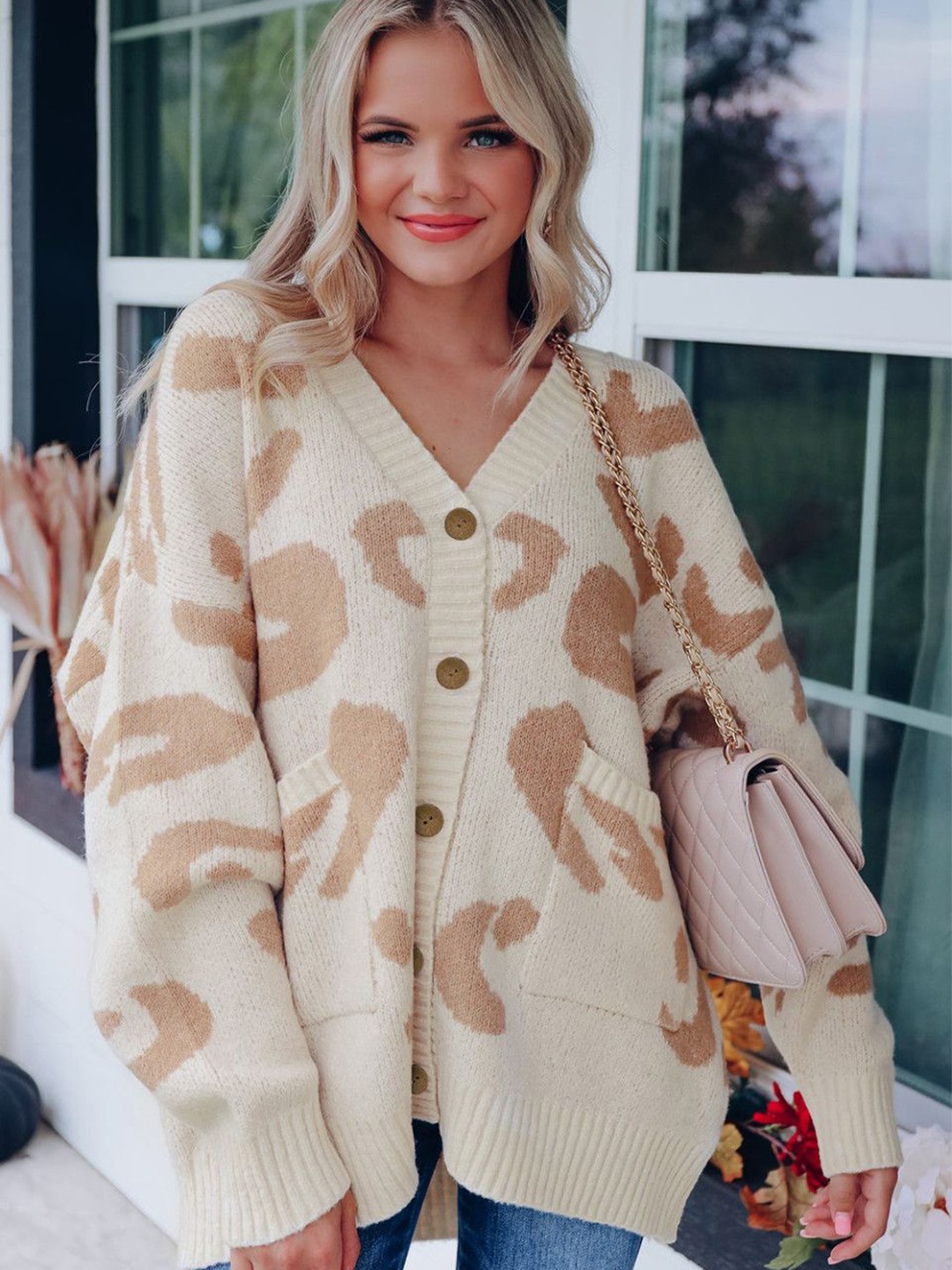 

StyleCast Women Printed Cardigan, Beige