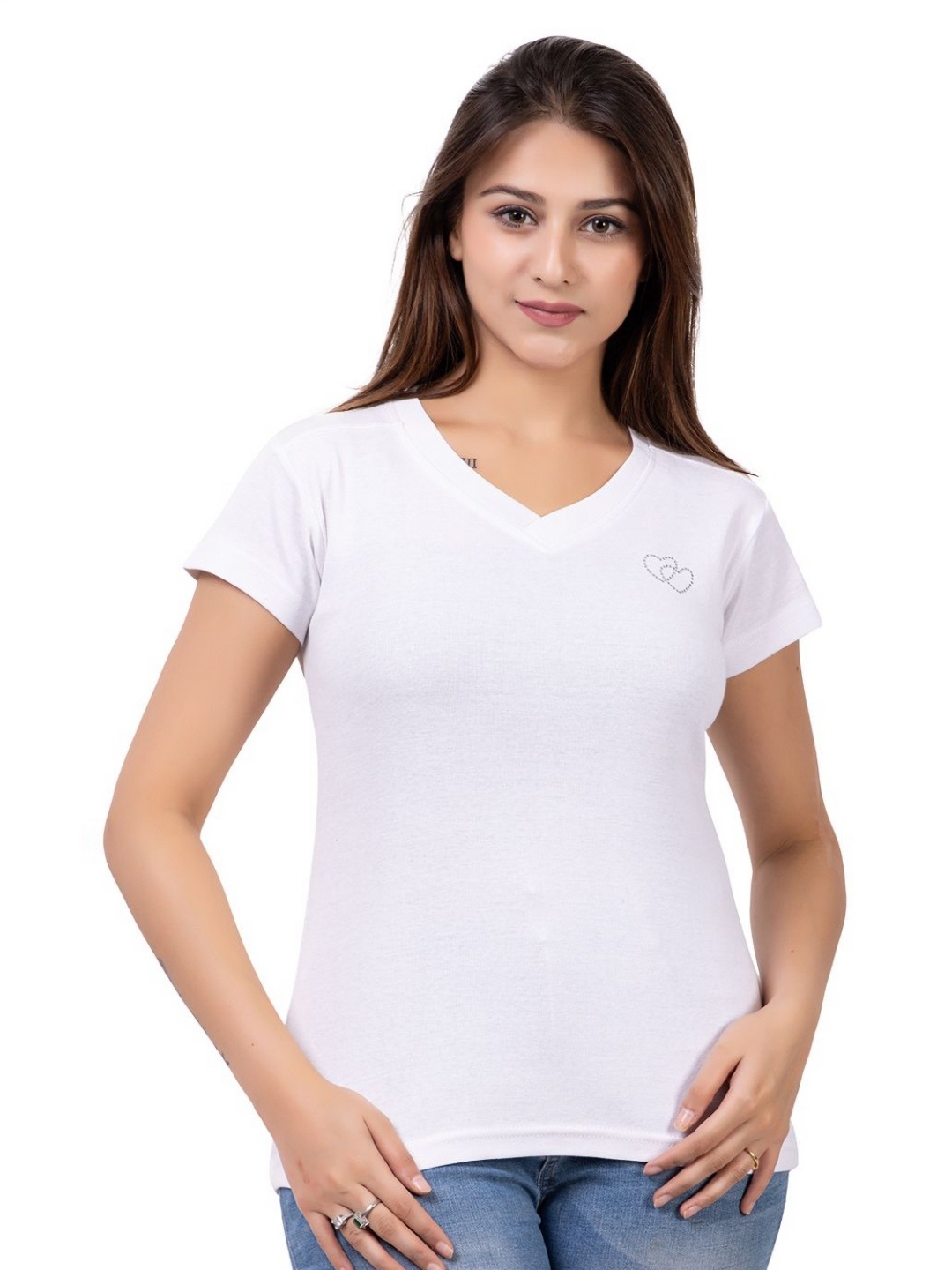 

ARIIX Women V-Neck Slim Fit T-shirt, White